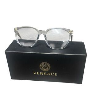 USED IN BOX! VERSACE 3242A 148 Transparent Crystal Plastic Round Eyeglasses 54mm
